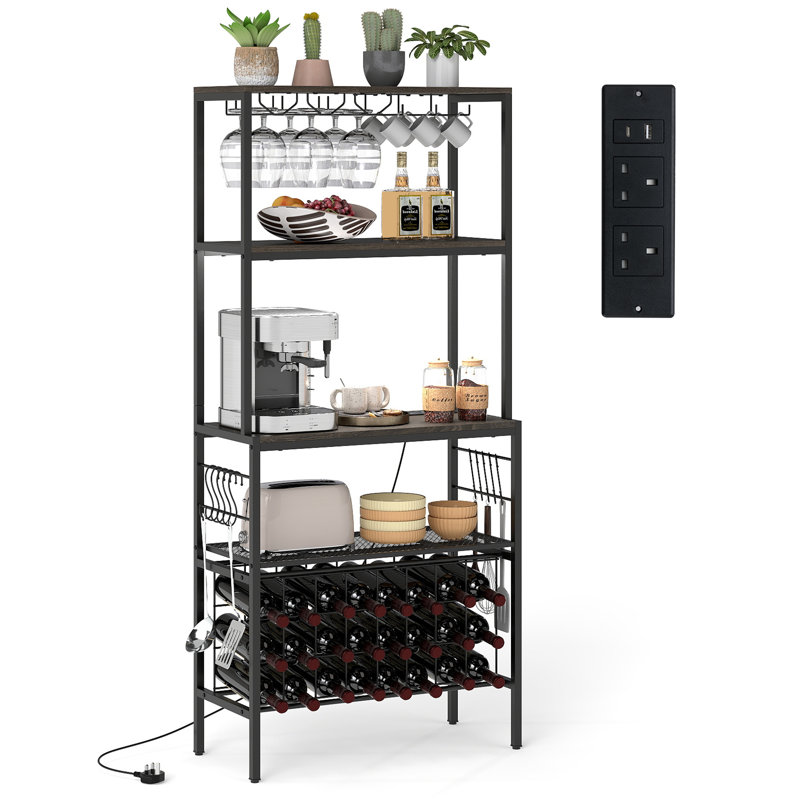 Wine Organizer Grey Multi-Tier Bakers Rack With Mug Holders & 24 Bottle Holders