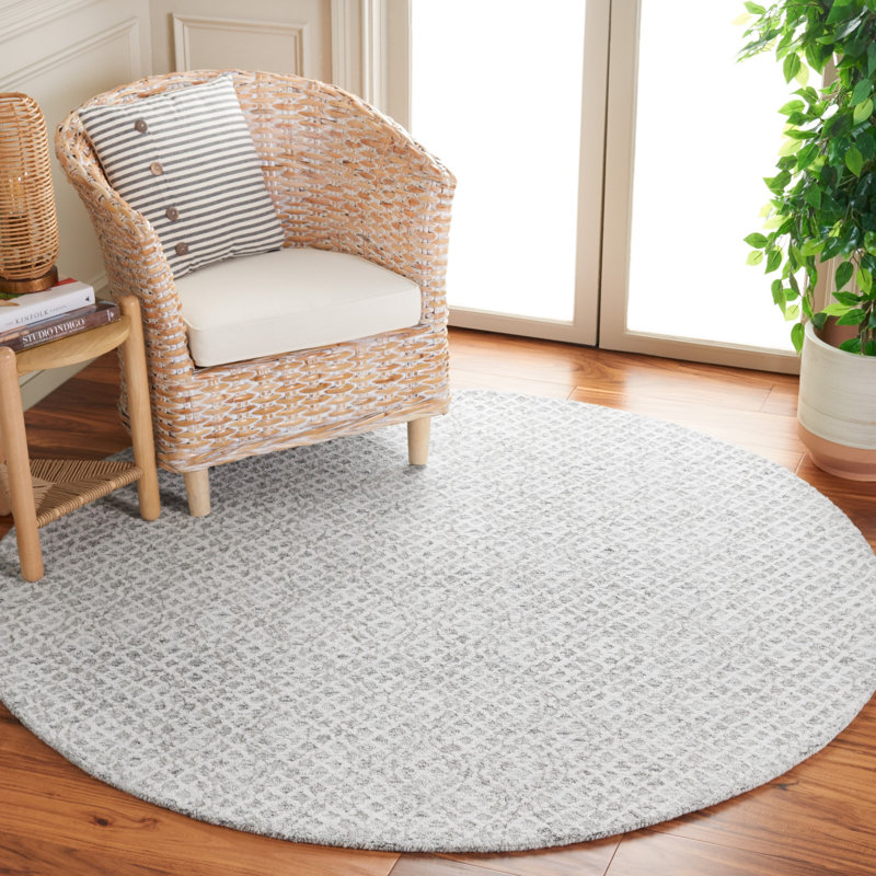 Desireah Hand Tufted Wool Cotton with Latex Geometric Rug in Ivory/Gray, Round 6'