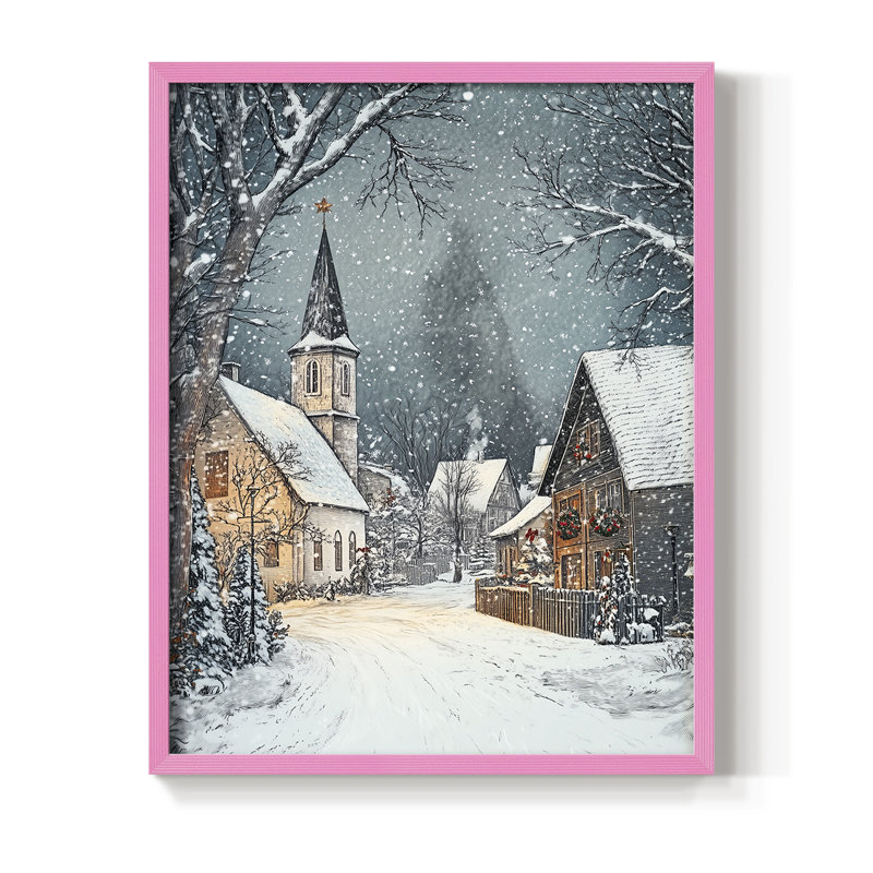 «Christmas Holiday Art Dxxi», reproduction d'art encadrée - bois massif, Rose, H 11 po x l 9 po