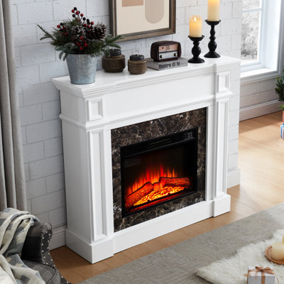 Electric Fireplace With White , 44.52"w*11.8"d*40", Space - Saving, Adjustable Temperature, 3 Flame Brightness Levels, Remote Control Freestanding Heater Realistic 3d Flame, Temperature 62 82