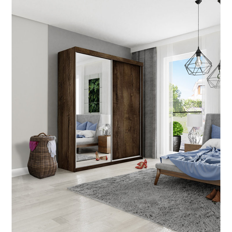 Modern 2 Door Sliding Wardrobe, Walnut