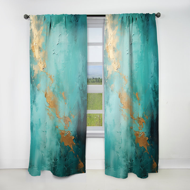 Rideau en velours moderne obscurcissant Torionna Turquoise Tranquility VI - 1 panneau, L 52 po x L 108 po