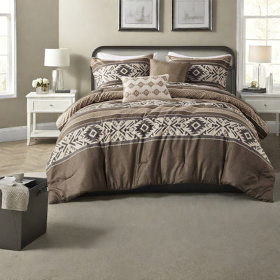 -piece Brown Stripe Comforter Bedding Set, Polyester Herringbone, Southwest Style For Home