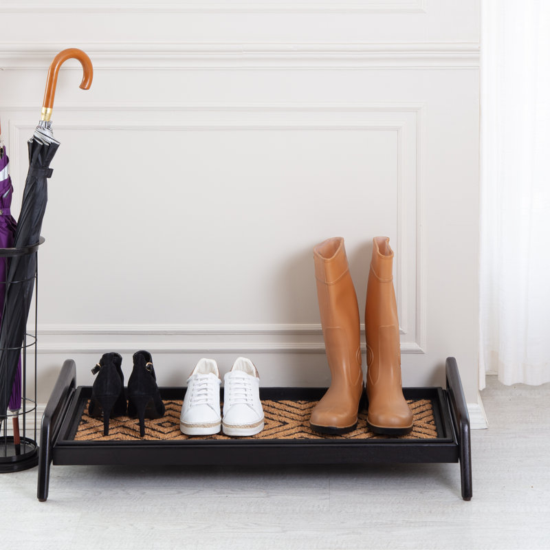 Support à bottes en bois massif de qualité supérieure avec tapis en fibre de coco naturelle - Rangement pour chaussures