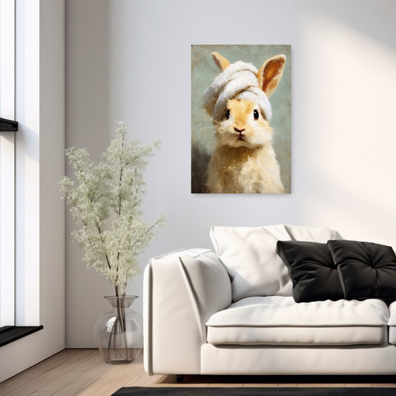 «Bathroom Bunny», art mural abstrait romantique moderne, 36" H x 24" W