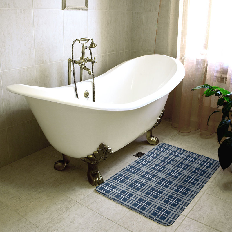 Memory Foam Non-Slip Bath Rug, 17" W x 24" L, Navy/Gray