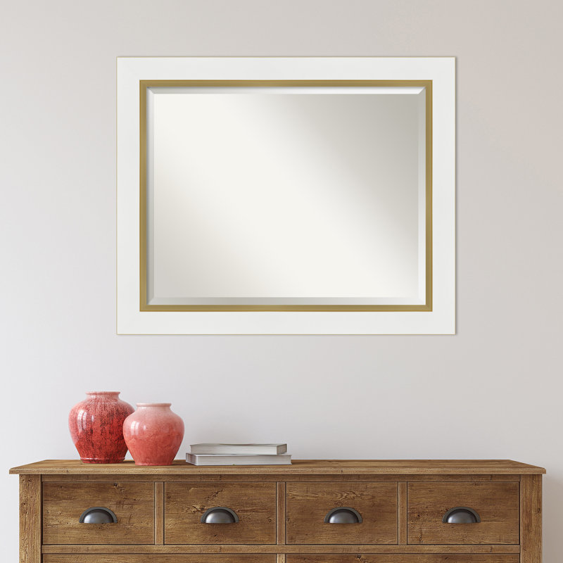 Miroir mural Quade, 33 po x 27 po, Blanc satiné / or