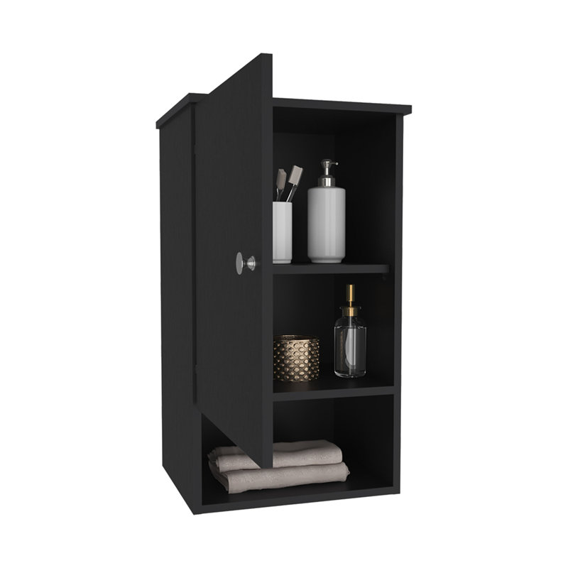 Armoire à pharmacie de 28 po de hauteur avec deux tablettes intérieures et une tablette ouverte, Noir, noir, noir, noir