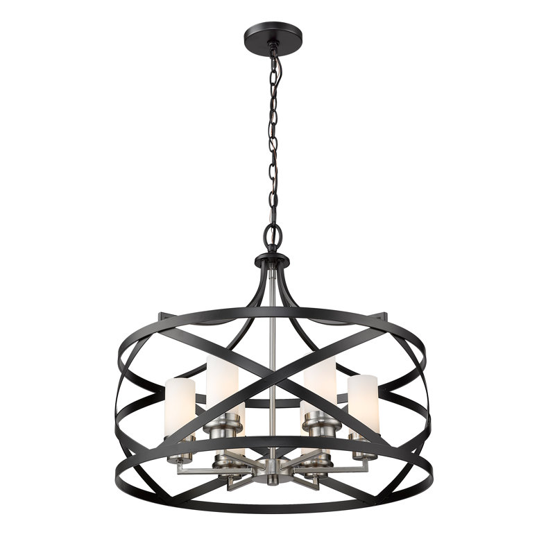 Luminaire suspendu cylindrique unique à 6 lumières Haleema, Nickel brossé