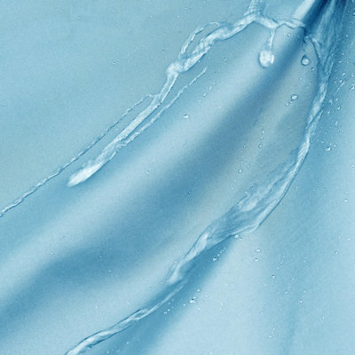 Rideau de douche en tissu bleu clair avec fenêtre en filet transparent, doublure de salle de bain moderne en polyester hydrofuge, 48 po x 72 po, avec crochets en plastique gratuits