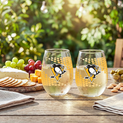 NHL Officially Licensed Stemless Wine Glass Set, 17oz, Set of 2
