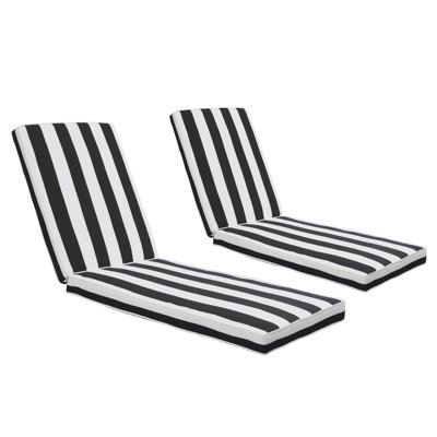 2PCS Outdoor Lounge Chair Cushion Replacement, Patio Furniture Seat Cushion, Chaise Lounge Cushion With Black/White Stripe Design, Polyester Material