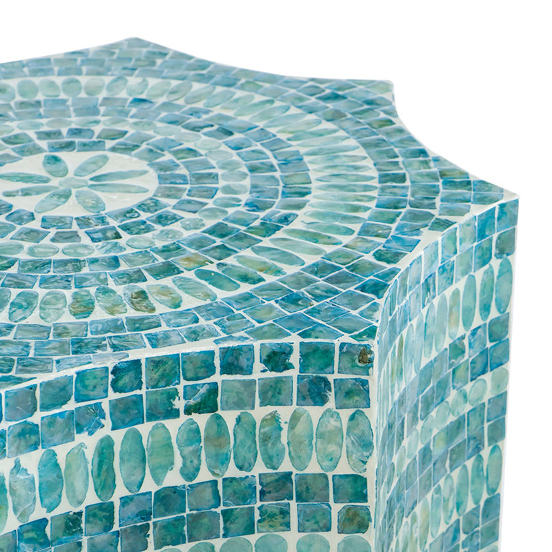Stool with Capiz Design, Blue Multi
