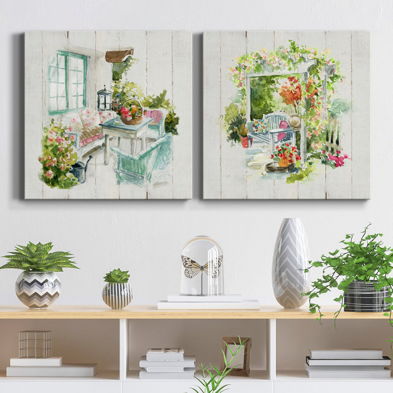 Shiplap Cottage Retreat - ensemble de 2 reproductions d'art sur toile tendue, H 10 po x l 10 po x P 1 po