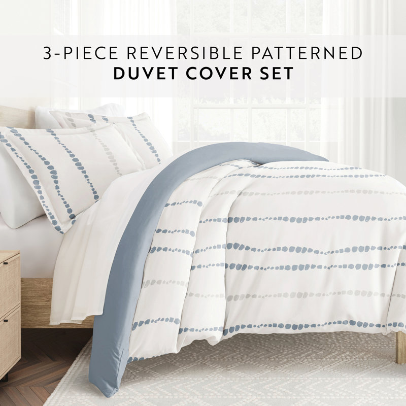 Blue and White Reversible Microfiber King Duvet Cover Set