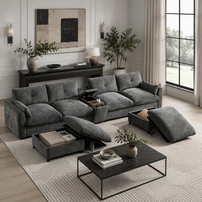 136" Modular Sectional Sofa with Console