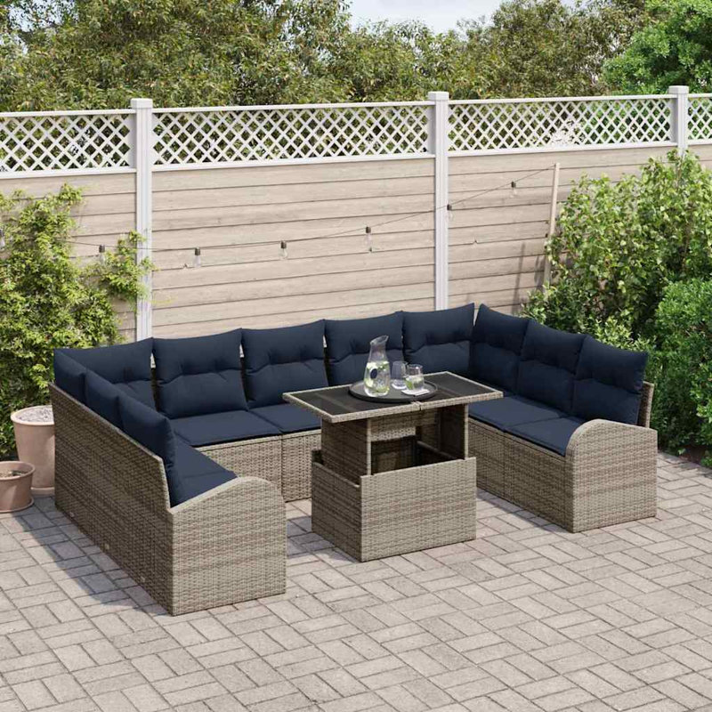 Ensemble de canapé de jardin avec coussin manuel Vidaxl 10 pièces gris et bleu marine, Navy Blue Cushion/Grey Frame