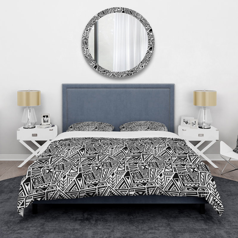 Ensemble de housse de couette moderne en polyester microfibre monochrome et géométrique
