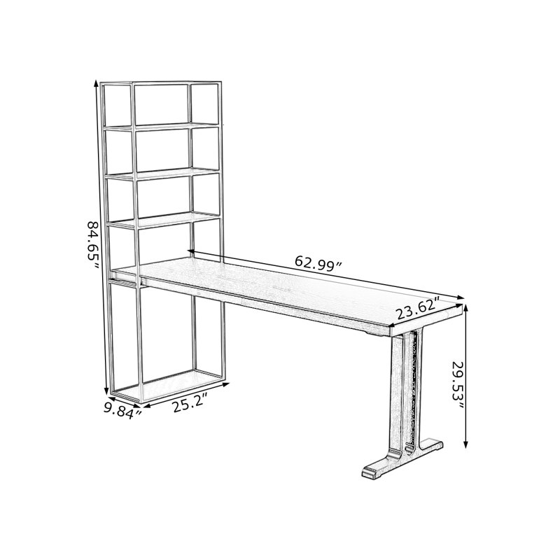 Bureau rectangulaire noir en bois massif et fer, H 84,65 po x l 62,99 po x P 23,62 po