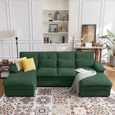 109.84" U Shaped Double Layer Soft Sofa with Toss Pillows