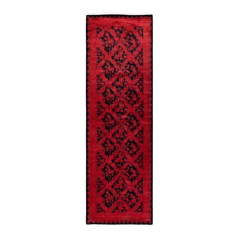 Tapis rouge noué à la main Mazzi, unique en son genre