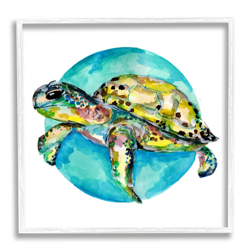 Tortue marine, art de la giclée par Sebastian Grafmann, H 12 po x l 12 po x P 1,5 po, Giclée encadrée blanc bord de mer