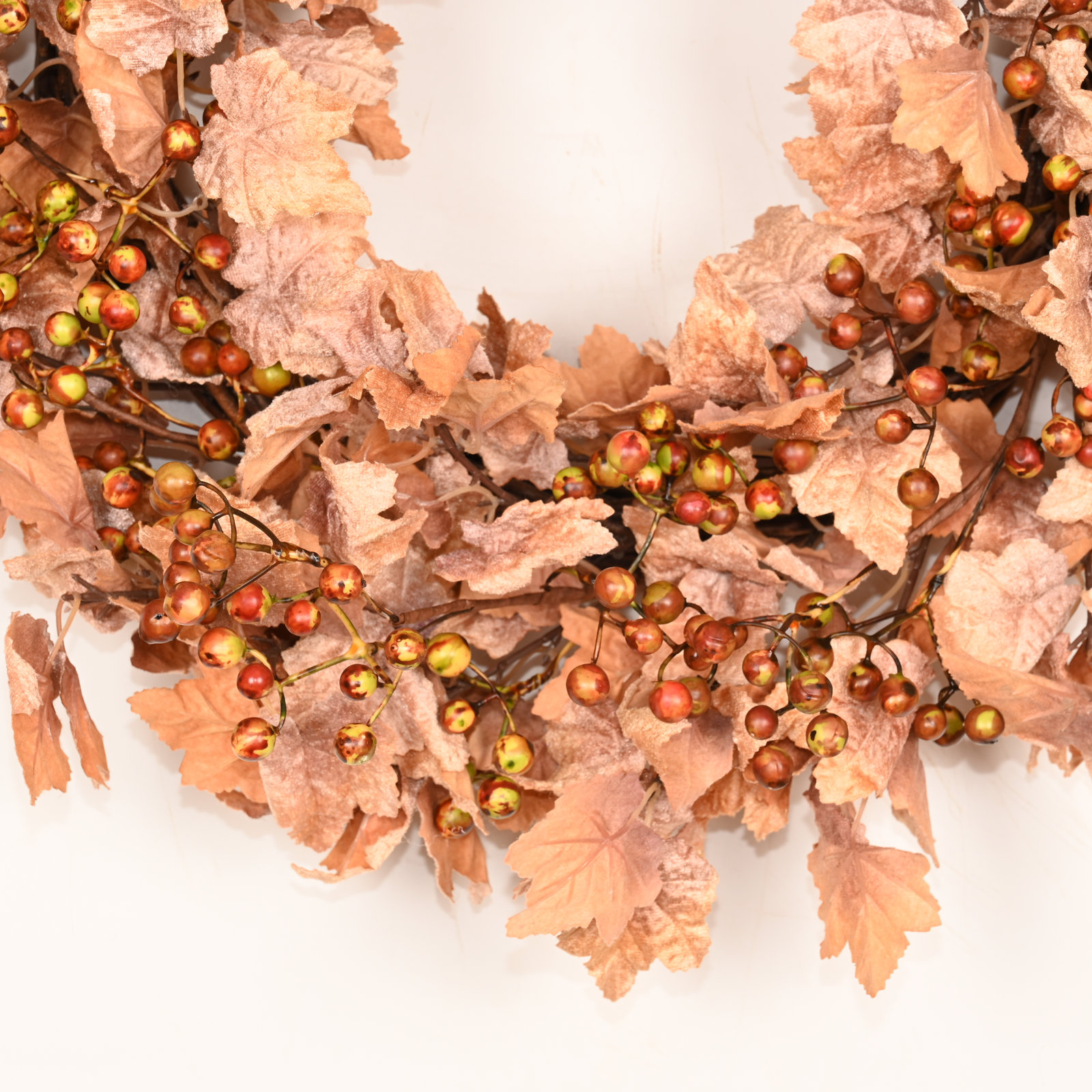 26" Artificial Farmhouse Thanksgiving Day Harvest Blossom Cluster Maple Leaf Berry Fall Wreath For Front Door, Orange