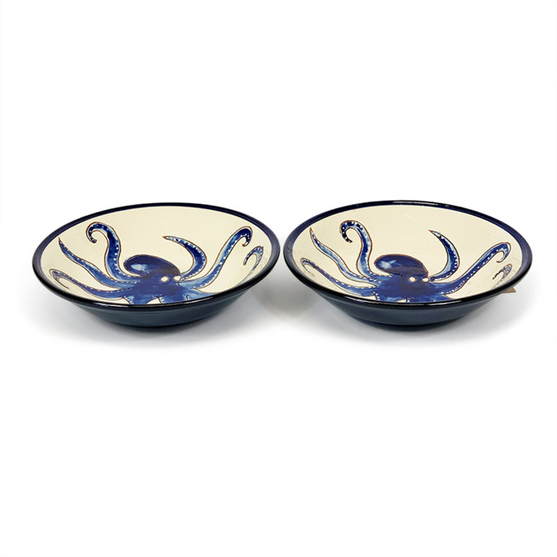 Calliope 500ml Handmade Ceramic Pasta Bowl, White/Blue/Black