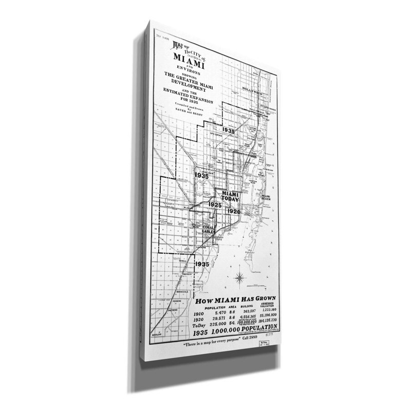 «Map of Miami 1925» par Epic Graffiti Portfolio, art mural sur toile, H 24 po x l 12 po x P 0,75 po