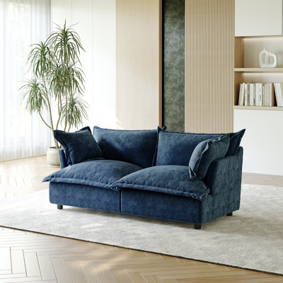 2 - Piece Upholstered Modular Plush Navy Chenille Cloud Sofa – Oversized Cushion Lounge Sofa