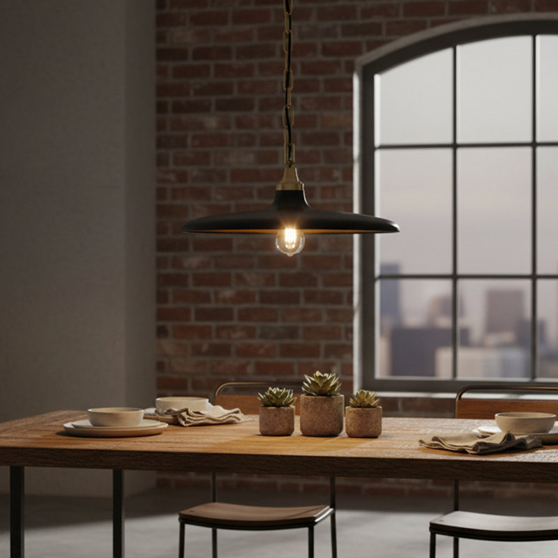 1 Light Pendant With Black Shade, Hardware Finish, Black