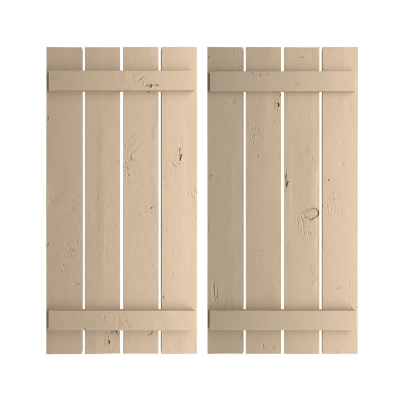 Volets rustiques en faux bois à quatre planches espacées (par paire), Texture de pin noueux / brun clair apprêté, 23"