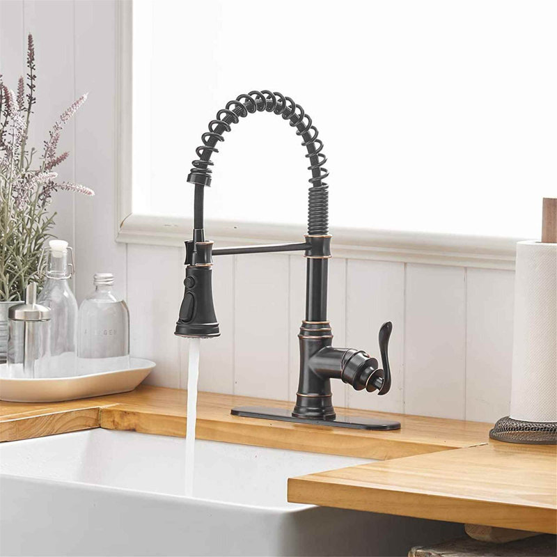 Robinet d'évier de cuisine commercial à poignée simple avec accessoires, Bronze huilé