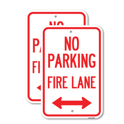 (2 Pack) No Parking Fire Lane (With Bidirectional Arrow) 12" X 18" Heavy-Gauge Aluminum Sign