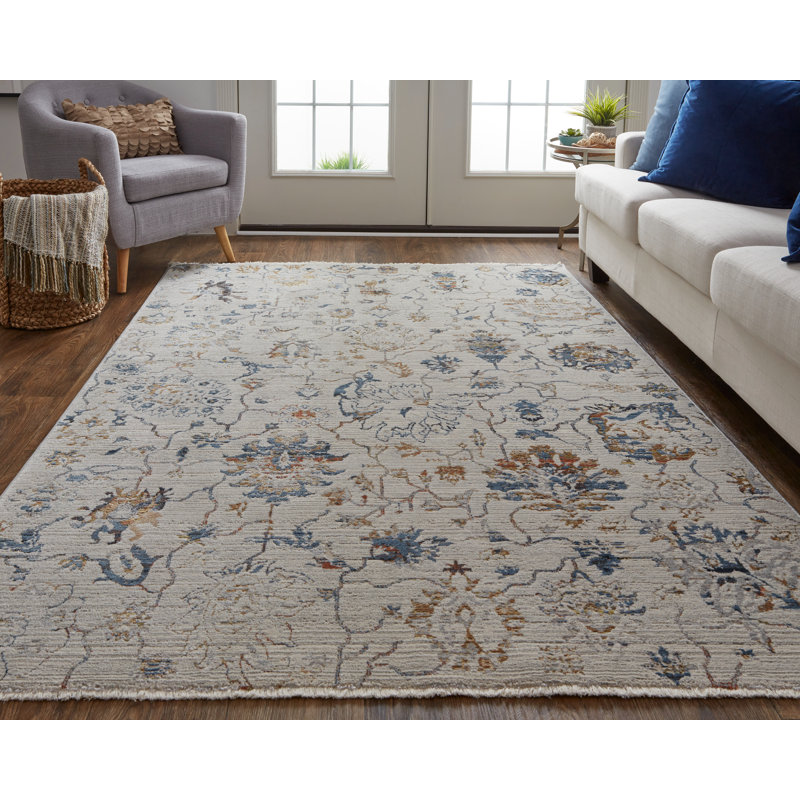 Tapis ivoire / bleu Benedetto Oushak, Rectangle 7 pi 10 po x 9 pi 6 po