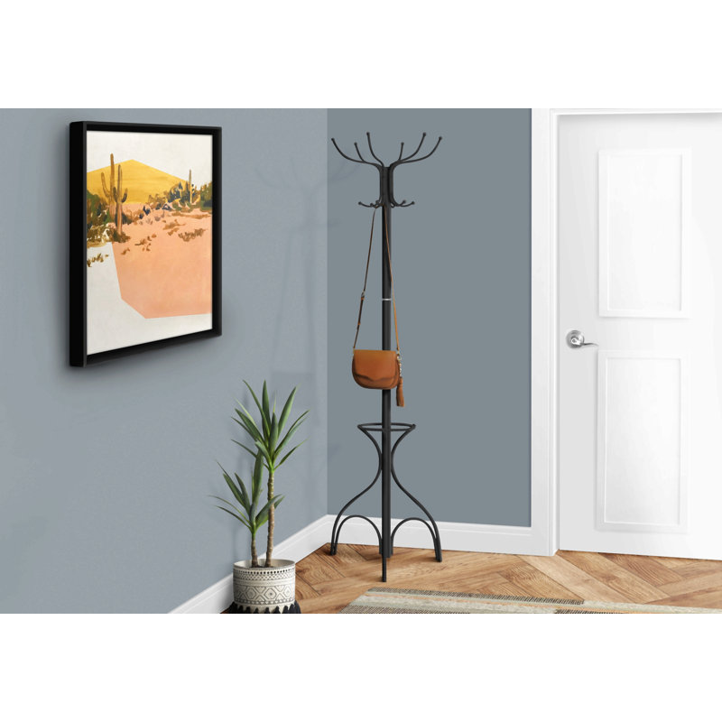 Coat Rack, Hall Tree, Free Standing, 12 Hooks, Entryway, 70"H, Umbrella Holder, Bedroom, Black