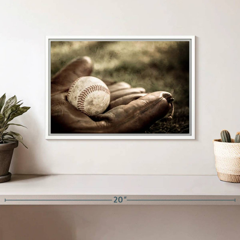 Baseball sur gant, Cadre flottant blanc, 13 po x 9 po