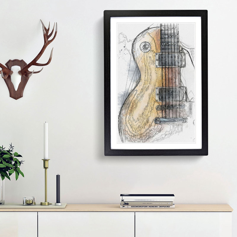 Aged Electric Guitar in Abstract - Picture Frame Graphic Art Print, Black Framed, 87cm H x 62cm W x 2cm D