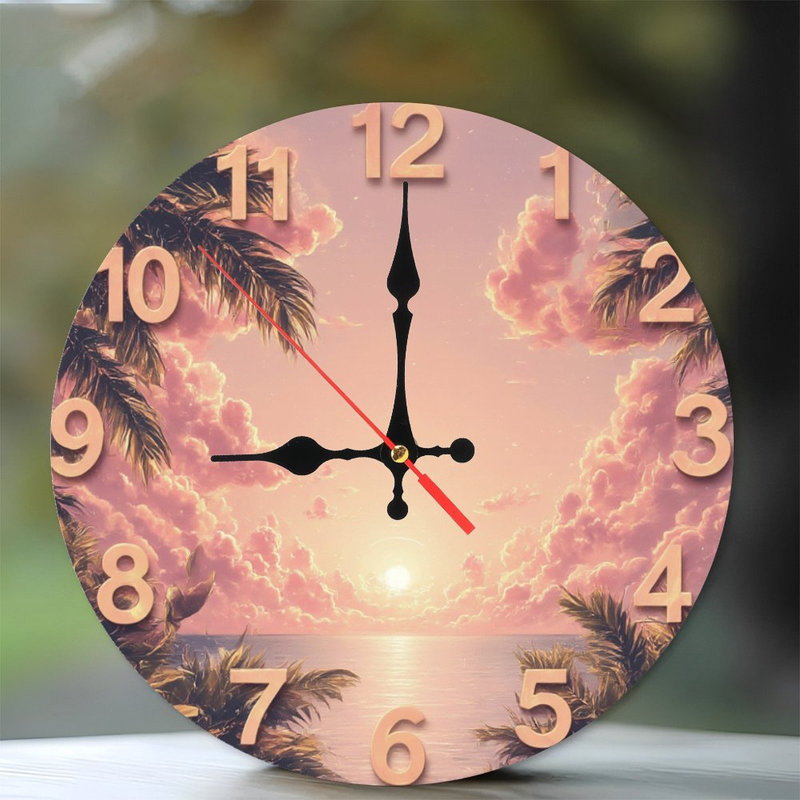 Horloge, chiffres, coucher de soleil tropical, scène