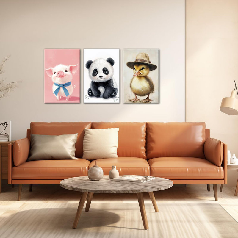 Mignon animal mural, cochon, panda, canard, impressions sur toile de ferme rustique, images pour salon, chambre à coucher, chambre d'enfants, salle de bain, décor encadré