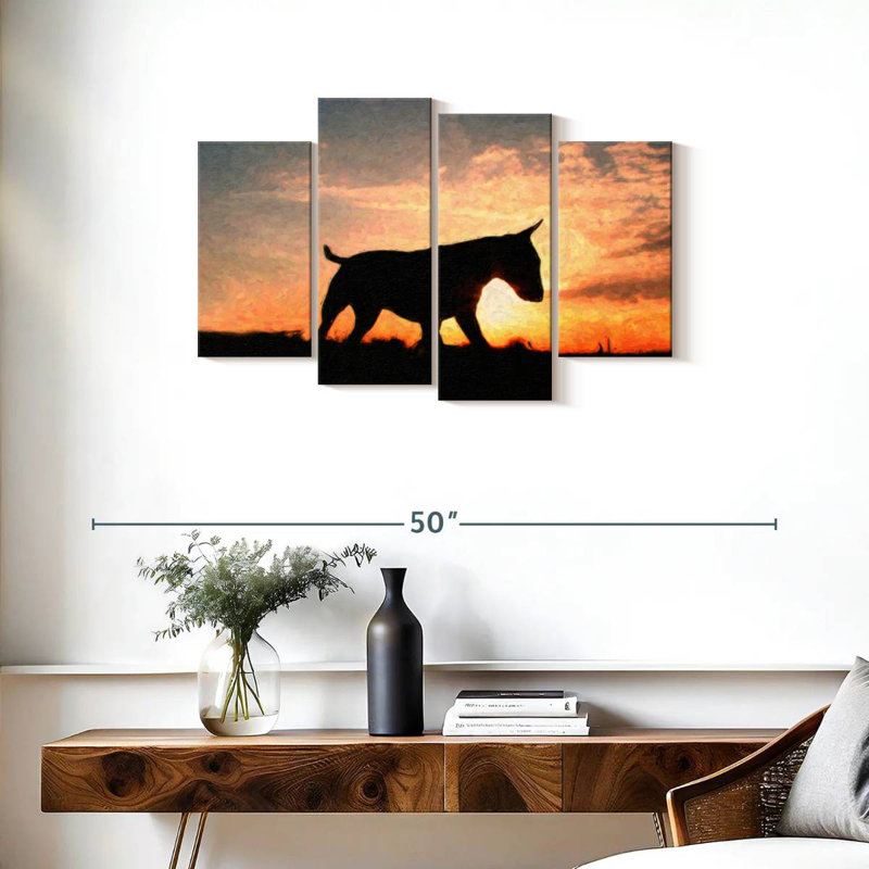 Bull terrier Brampt au coucher du soleil, 22" H x 36" W