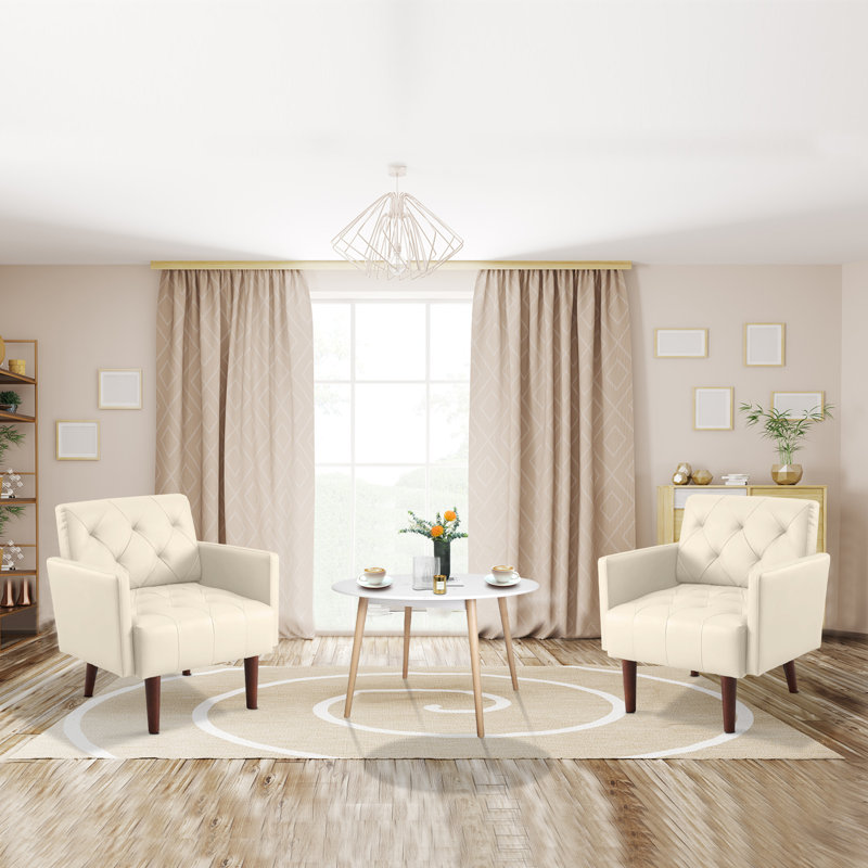Fauteuil capitonné l 29,1 po Couey, Similicuir blanc