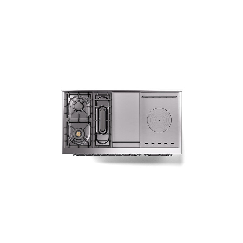 ILVE Nostalgie II 48 in Dual Fuel Range, 5 Burner, Griddle, Frenchtop, Liquid Propane, Glossy Black/Chrome