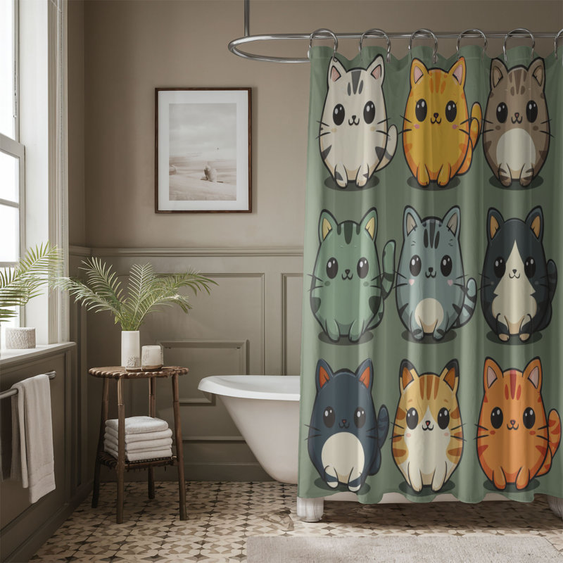 Happy Meow - Rideau de douche Premium, H 74 po x l 71 po