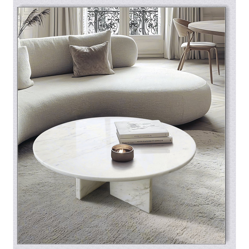 Table basse luxueuse en marbre naturel blanc Snow Mountain, compacte et élégante pour les petits espaces de vie, Naturel