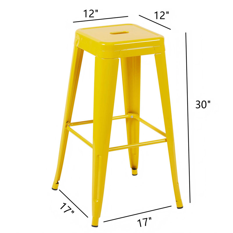 Tabourets de bar en métal sans dossier avec un design peu encombrant, Tabouret de bar (siège d'une hauteur de 30 po), Jaune
