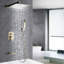 Douche de 12 po avec douchette à main, fixation murale, disque en céramique, poignée équilibrée et ergonomique, finition or brossé-121598678