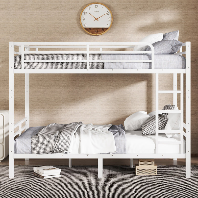 Full XL Over Full XL Metal Bunk Bed for Teens & Adults – Space-Saving, Noise-Free, No Box Spring, White