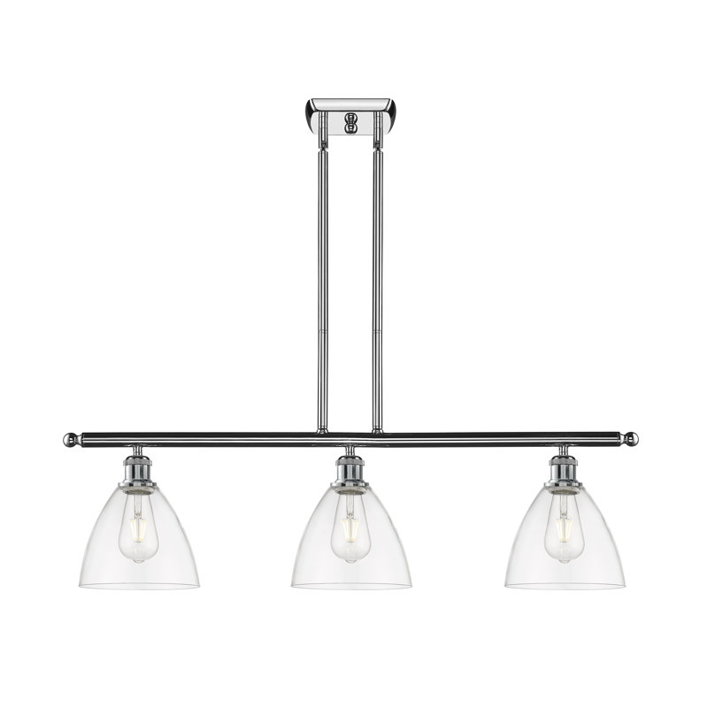 Luminaire suspendu linéaire à 3 lumières pour îlot de cuisine Angelka, H 43,75 po x l 36 po x P 7,5 po, Transparent