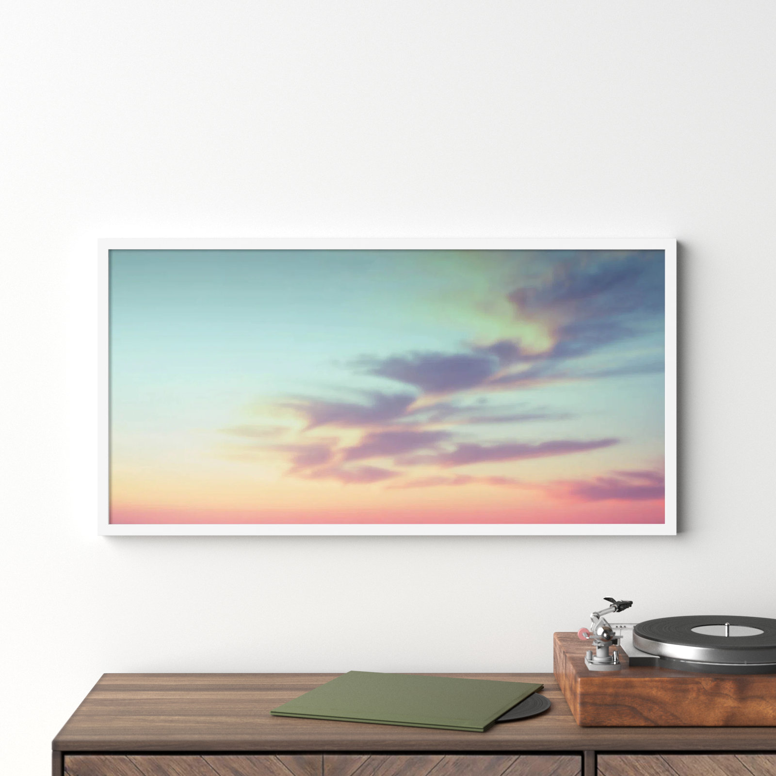 Ethereal Sunset on the Beach Print, White Framed, 41" W x 21" H x 1" D